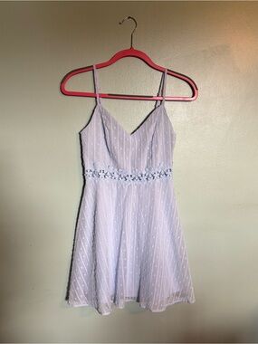 Light Blue Spaghetti Strap Dress with Floral Waist